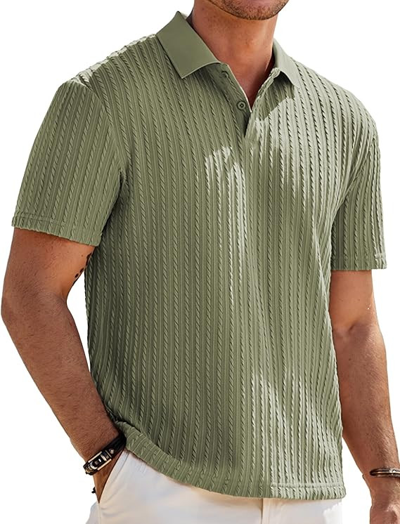 JMIERR Mens Casual Polo Shirt Summer Short Sleeve Vacation Button Beach Knit Stretchy Golf Shirts | Amazon (US)