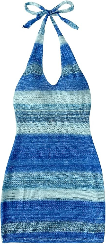 GORGLITTER Women's Colorful Halter Mini Dress Striped Backless Knit Smmer Dresses for Women 2025 | Amazon (US)