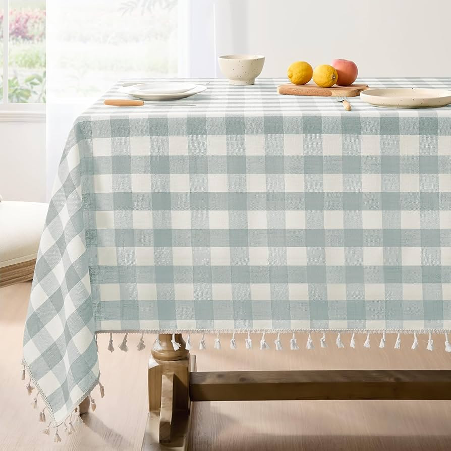 Softalker Spring Checkered Tablecloth Rectangle, Heavy Weight Linen Cotton Gingham Boho Table Clo... | Amazon (US)