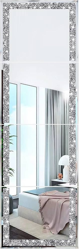 Full Length Mirror Tiles,Crystal Crush Diamond Full Body Wall Mirror,14''x11'' 4PCS Glass Framele... | Amazon (US)