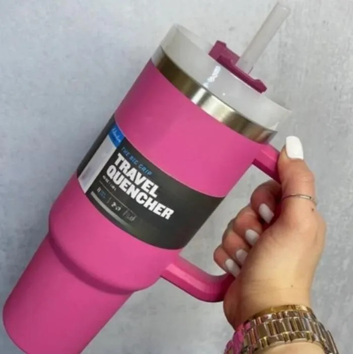 40oz Pink Tumblers Cup With Handle Insulated Stainless Steel Tumbler Lids Straw Car Travel Mugs C... | DHGate
