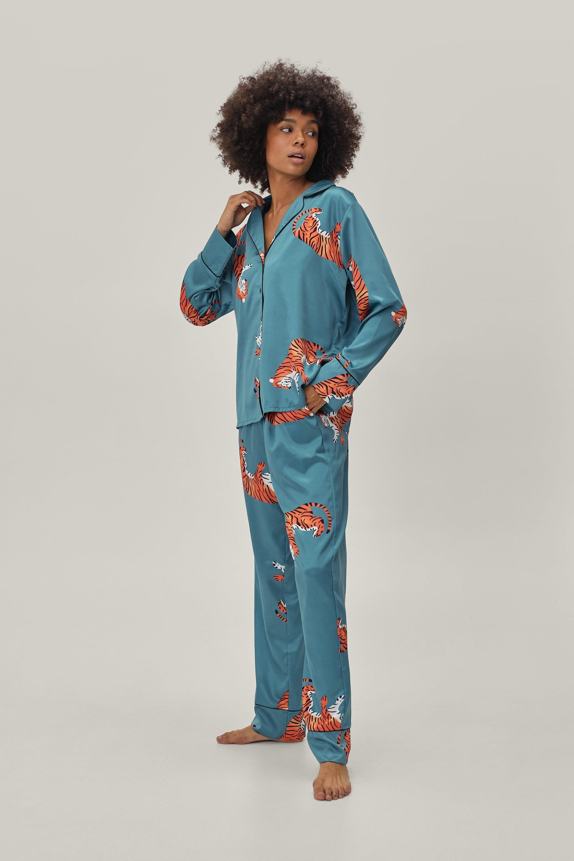 Recycled Satin Tiger Pajama Shirt and Pants Set | Nasty Gal (US)