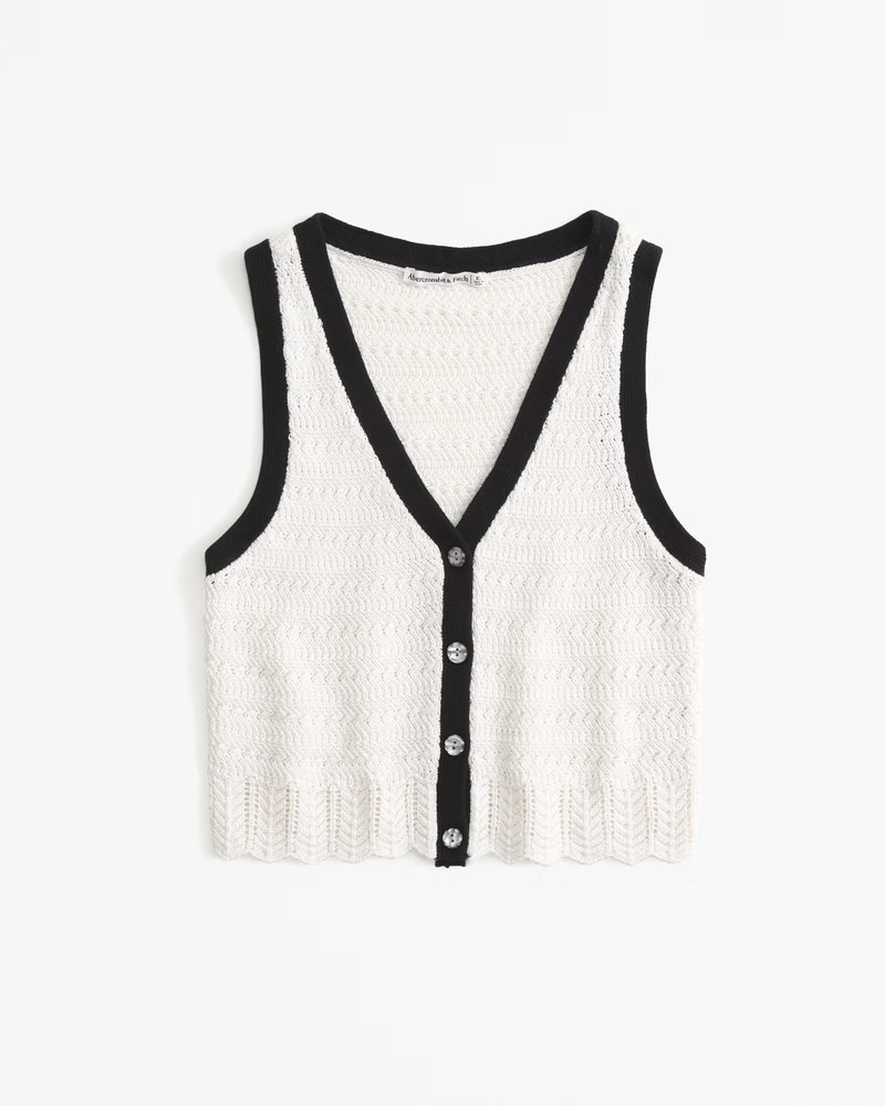 Abercrombie & Fitch Women's Crochet-Style Sweater Vest in Cream And Black - Size M | Abercrombie & Fitch (US)