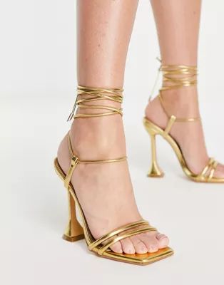 Ego Ringtop flare heel sandals in gold | ASOS | ASOS (Global)