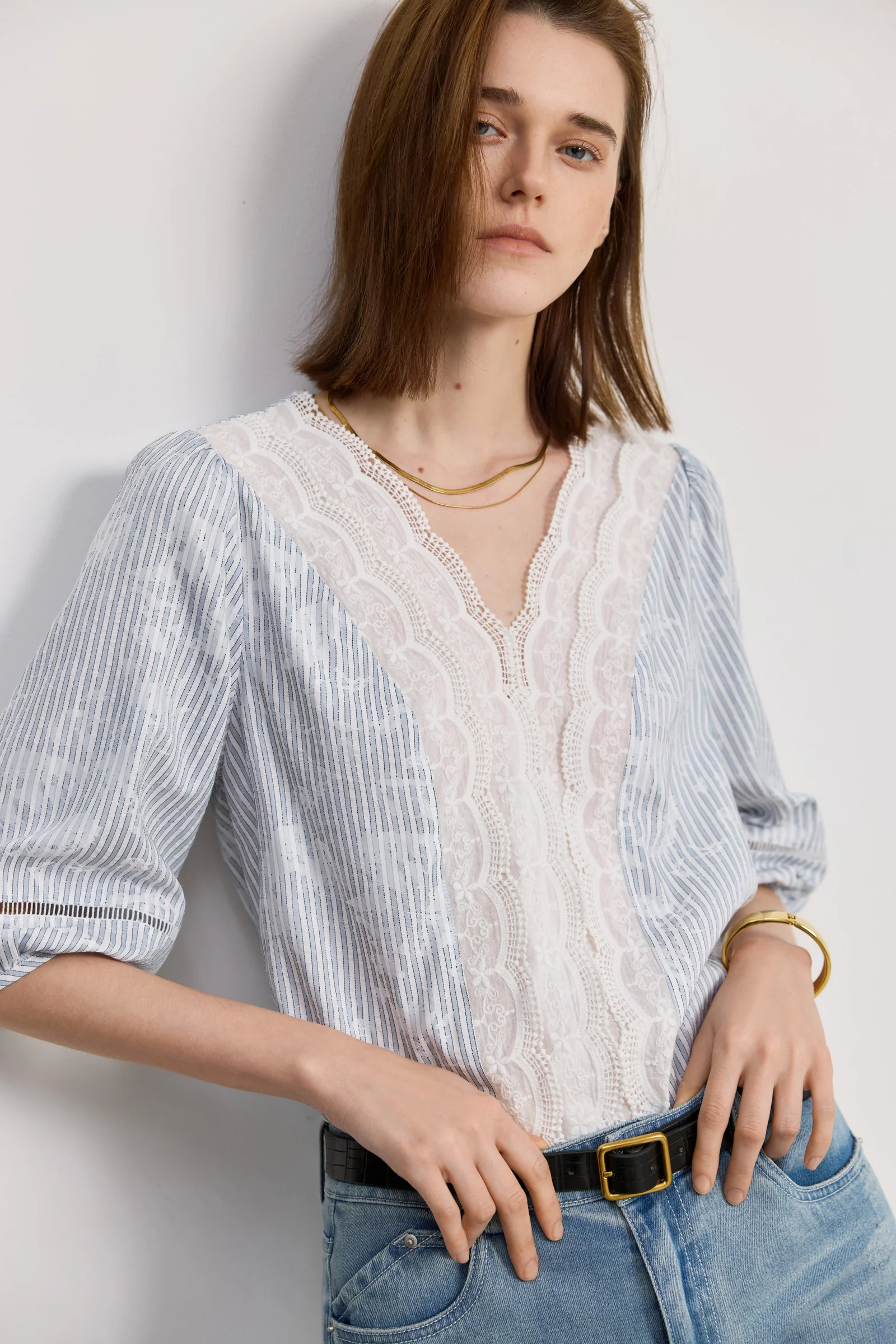 LILY French Striped Lace Pullover Top | LILY Studio