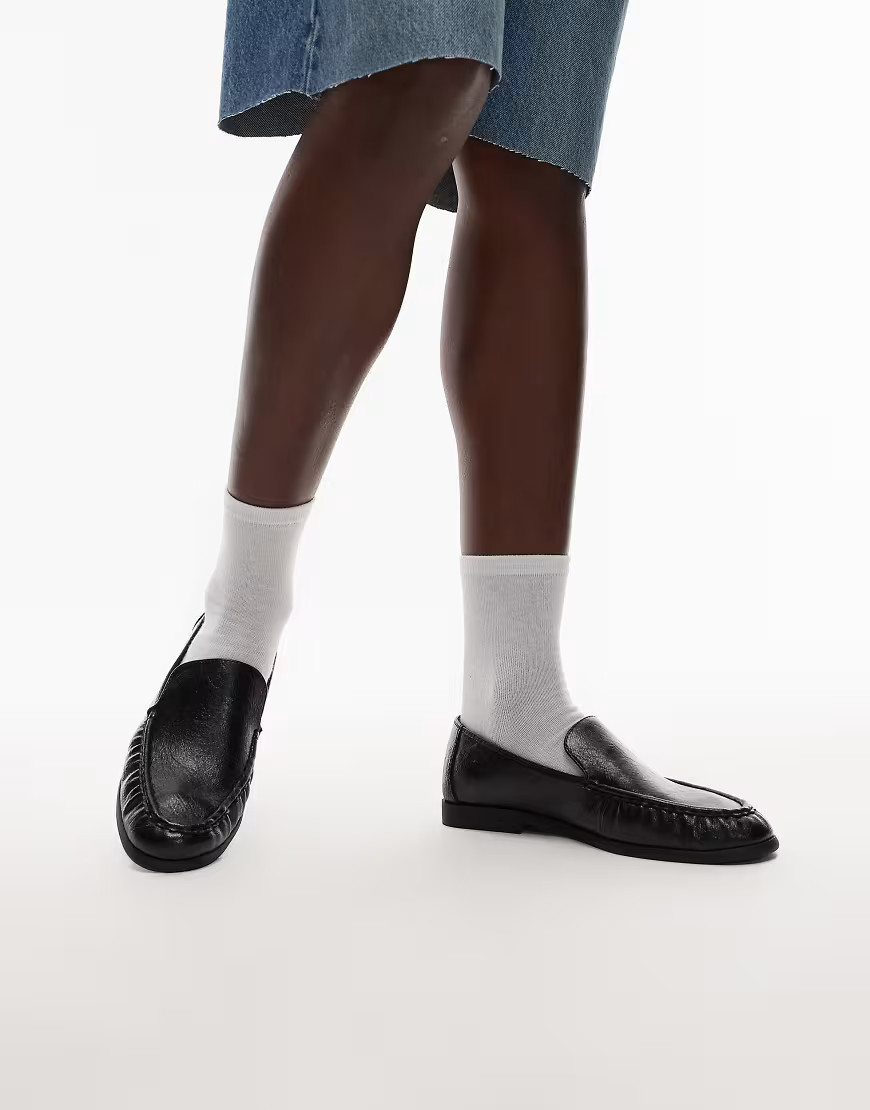 Topshop Connell ruched flat shoe loafer in black | ASOS (Global)