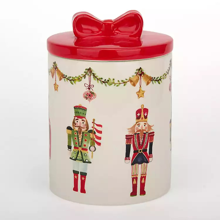 New! Holly Nutcracker Bow Lid Canister | Kirklands
