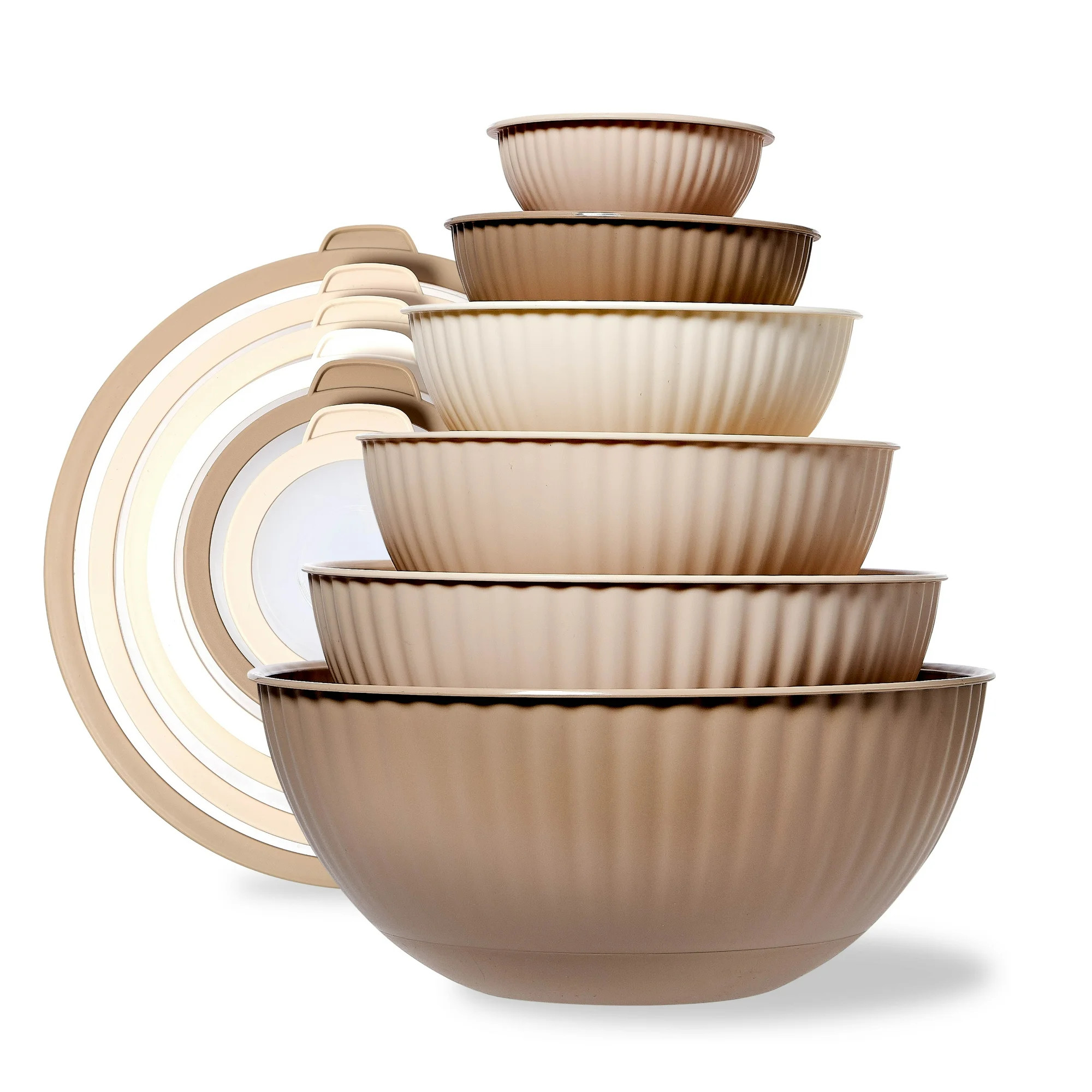 Cook with Color 12-Piece Mixing Bowl Set with Non-Slip Silicone Base and Transparent Lids, Taupe | Walmart (US)