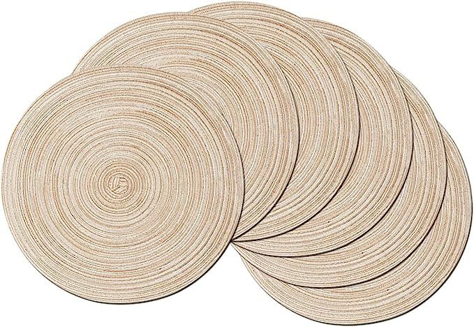 SHACOS Round Braided Placemats Set of 6 Washable Round Placemats for Kitchen Table 15 inch (Beige... | Amazon (US)