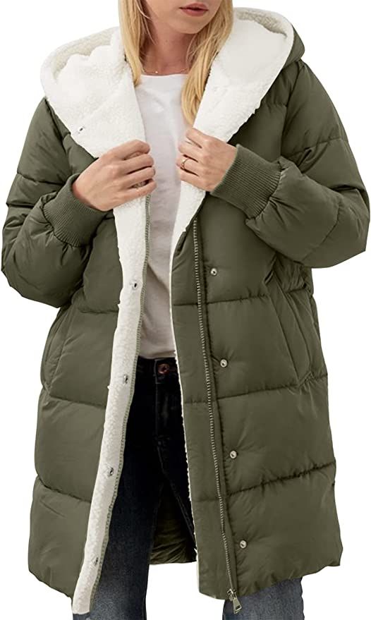 KYL Women's Winter Thicken Puffer Coat Warm Long Down Jacket with Sherpa Lined Hood | Amazon (US)