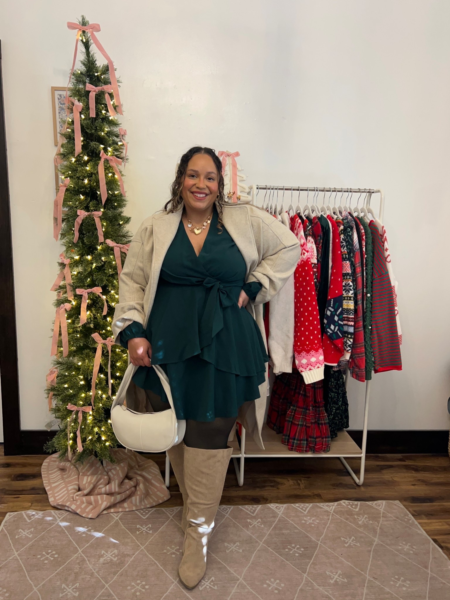 Amazon Holiday outfit for my plus size babes!! This dress is so flattering, and the tie detail snatches you in showing off that waist. I’m wearing the XXL! 

#LTKHoliday #LTKPlusSize #LTKgrwm