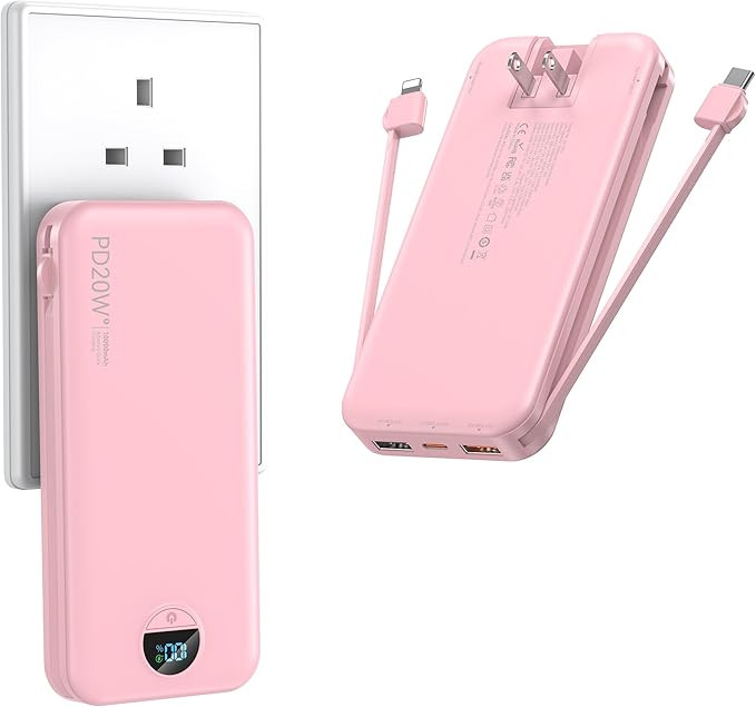 Portable Charger with Wall Plug, 10000mAh USB C Power Bank Fast Charging, External Battery Pack w... | Amazon (US)
