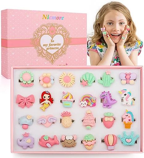Gifts for Girls' birthday Toys: 24pcs Adjustable Rings for 4-12 year old girl birthday gifts | Fe... | Amazon (US)