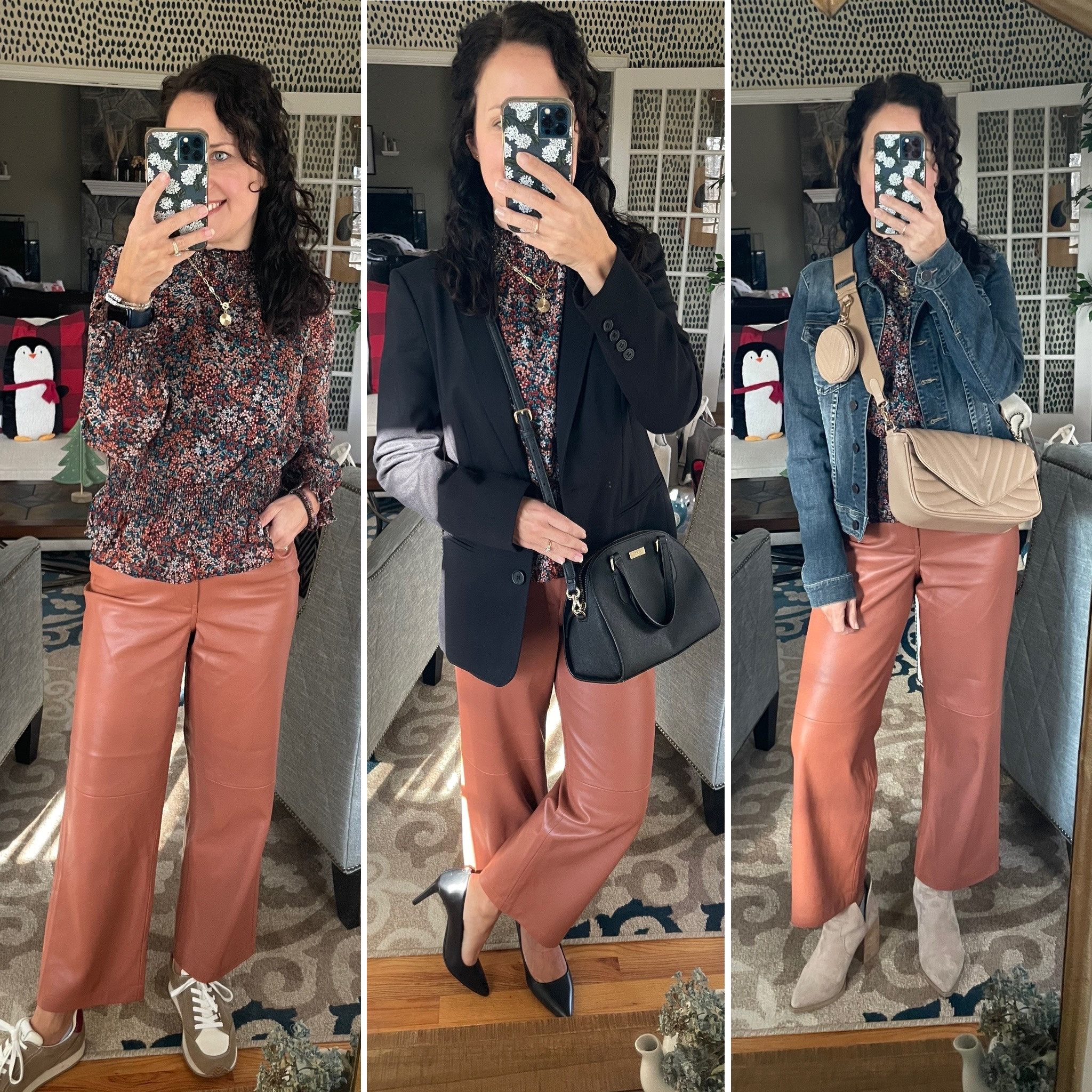 Floral blouse and faux leather leggings looks! 
Dress up or down, with heels, sneakers or boots

#LTKHoliday #LTKSeasonal #LTKstyletip