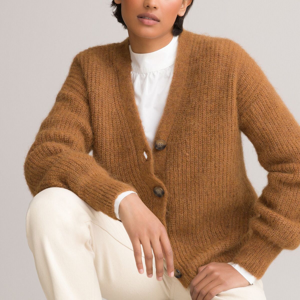 Alpaca Mix Buttoned Cardigan with V-Neck | La Redoute (UK)