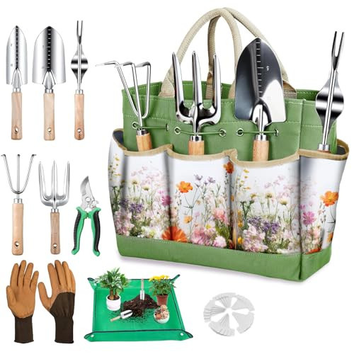Gardening Tools Set for Women 29Pcs Heavy Duty Garden Hand Tools Set with Floral Tote Bag Rust-Proof Garden Tool Kit Supplies Gardening Esssential Gifts for Women Men | Amazon (US)
