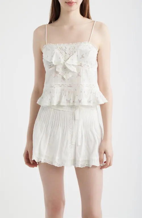 LoveShackFancy Ondeline Embroidered Ruffle Camisole in Sun Bleached Meadow at Nordstrom, Size Large | Nordstrom