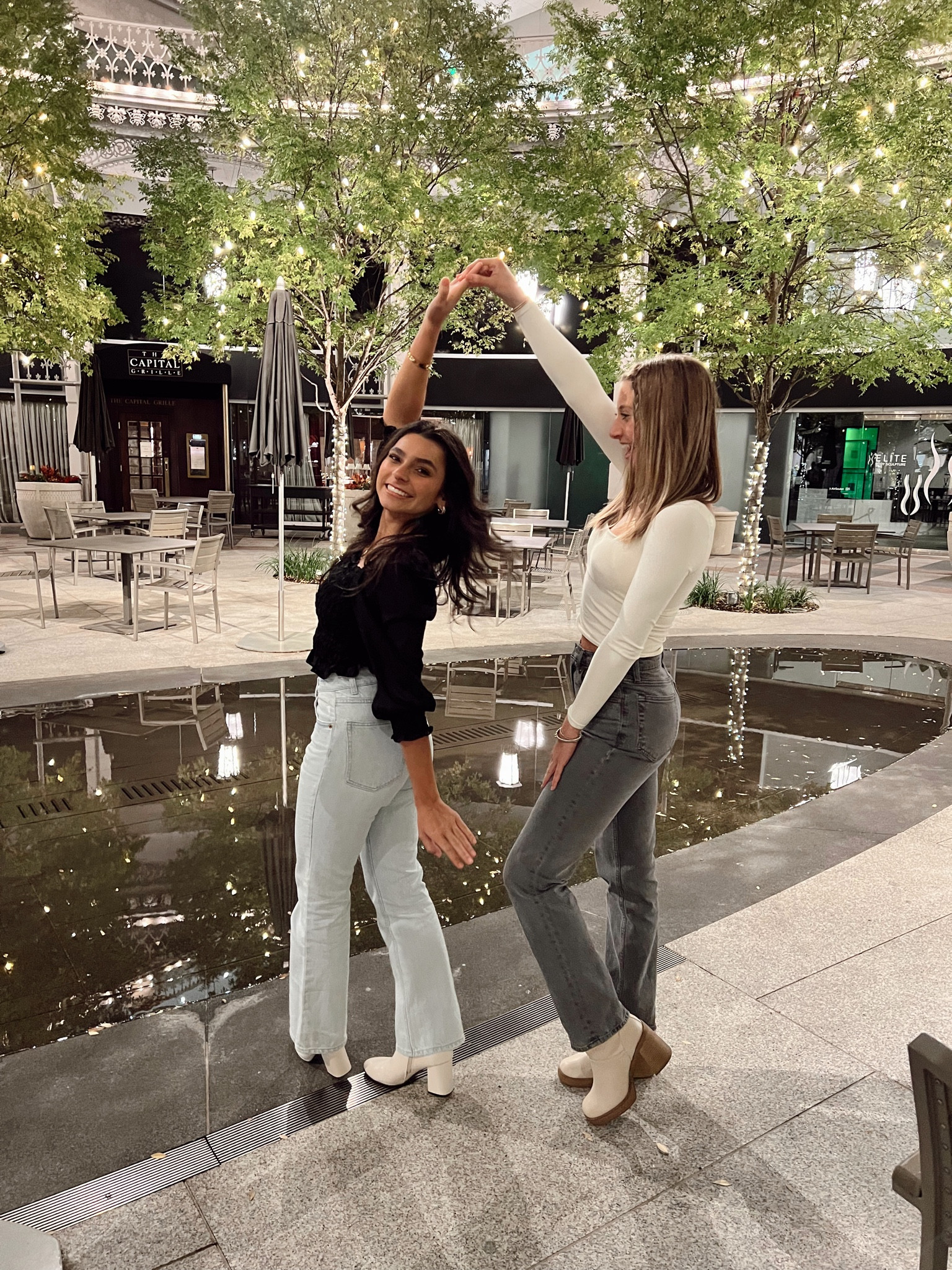 The perfect fall weather Girls Night Out outfit! I am adoring this double lined Free People top (left), and it was the perfect layer piece. 

#LTKunder100 #LTKSeasonal #LTKfit