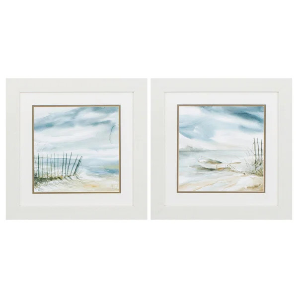 White Frame Subtle Mist - 2 Piece Picture Frame Painting Print Set | Wayfair North America