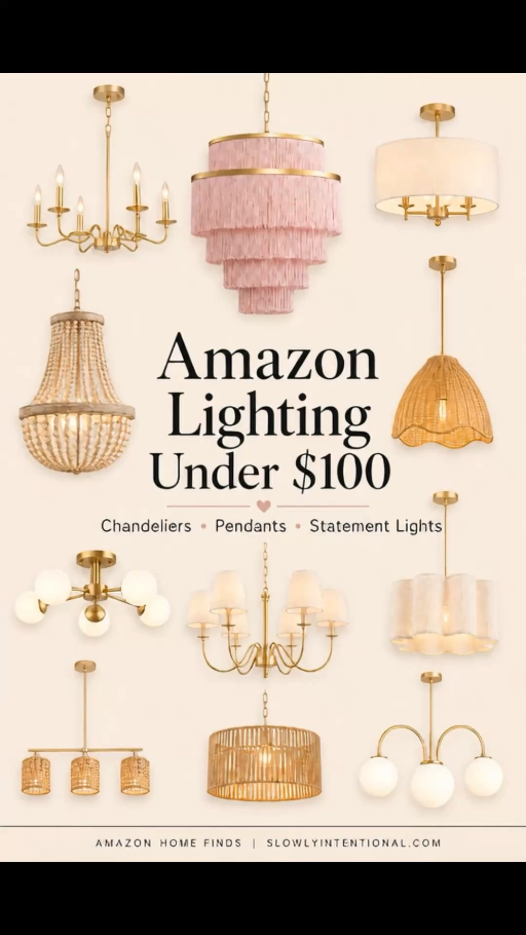 Lighting under $100! Some of these look like dupes and none will ever know. amazon home finds, affordable lighting, brass chandelier, boho pendant light, wood bead chandelier, rattan light fixture, modern globe lighting, statement lights, budget home decor, coastal chic lighting

#LTKHome