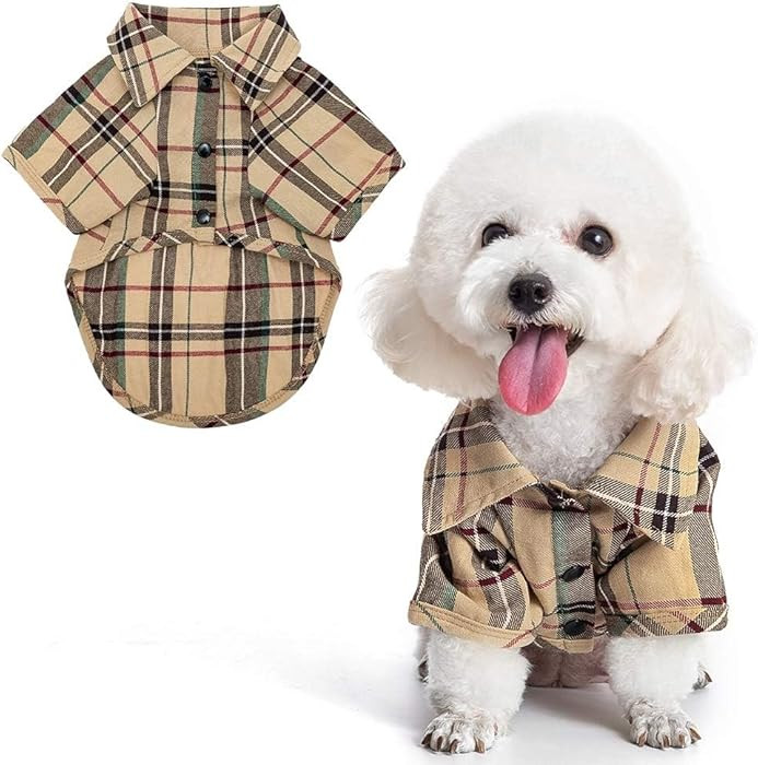 PUPTECK Plaid Dog Shirt, Cute Puppy Cat Polo T-Shirt, Soft Pet Clothes Boy Girl Outfit for Small ... | Amazon (US)