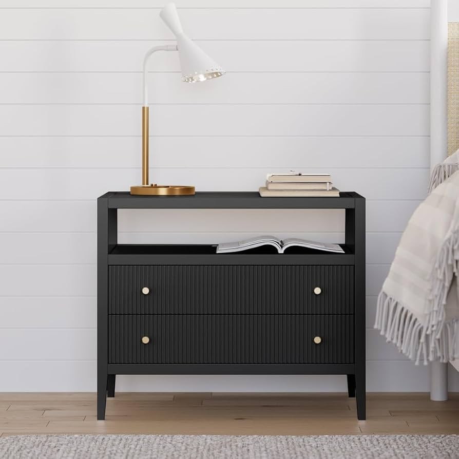 homary Smart Nightstand with 2 Drawers, 30" Wide Night Stand with Fluted Design, Built-in Power S... | Amazon (US)