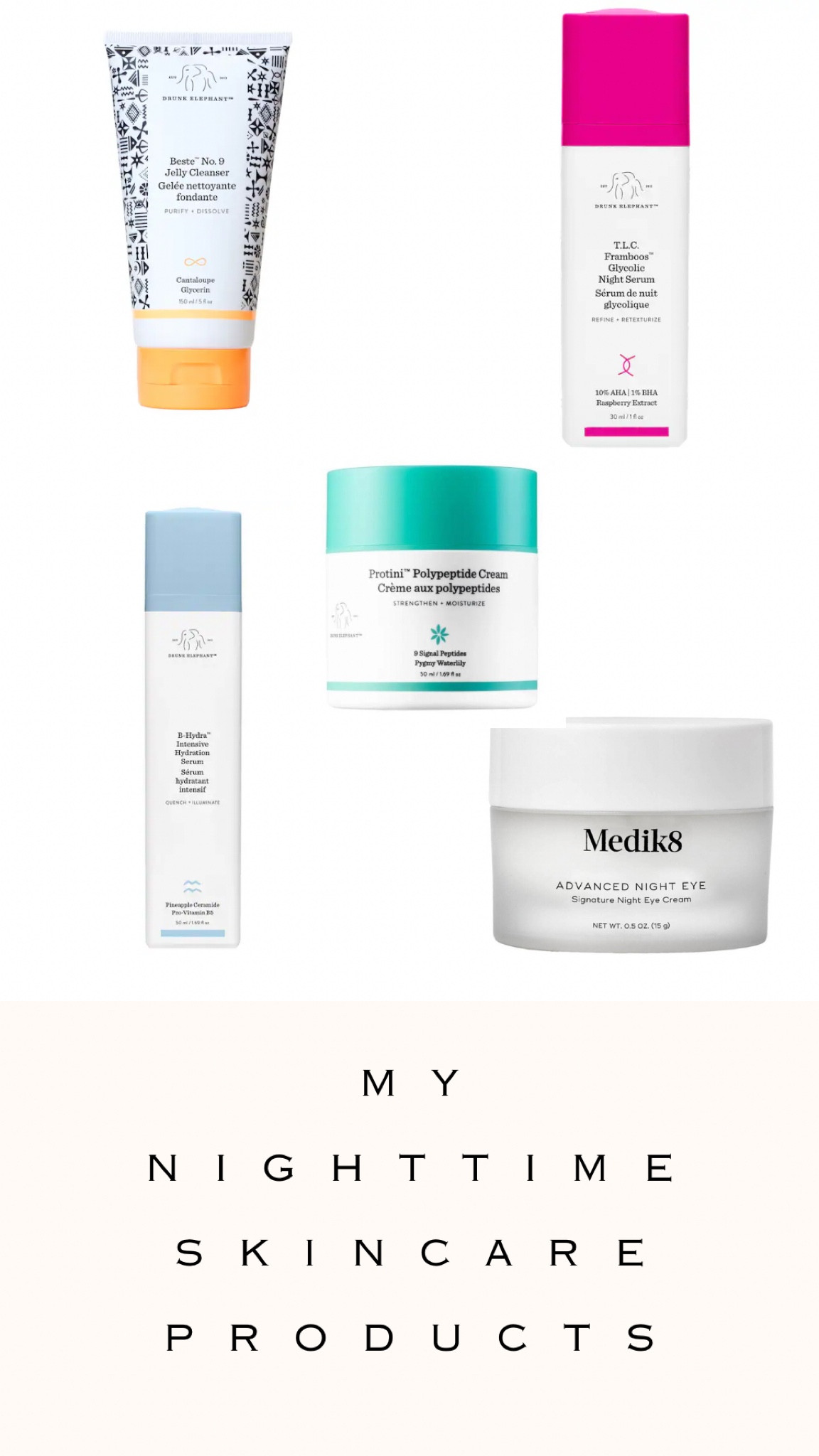 These are my go-to nightly skincare products. I’ve used Drunk Elephant for over 6 years now, I have sensitive skin and have had no issues with any of these ❤️

#LTKbeauty