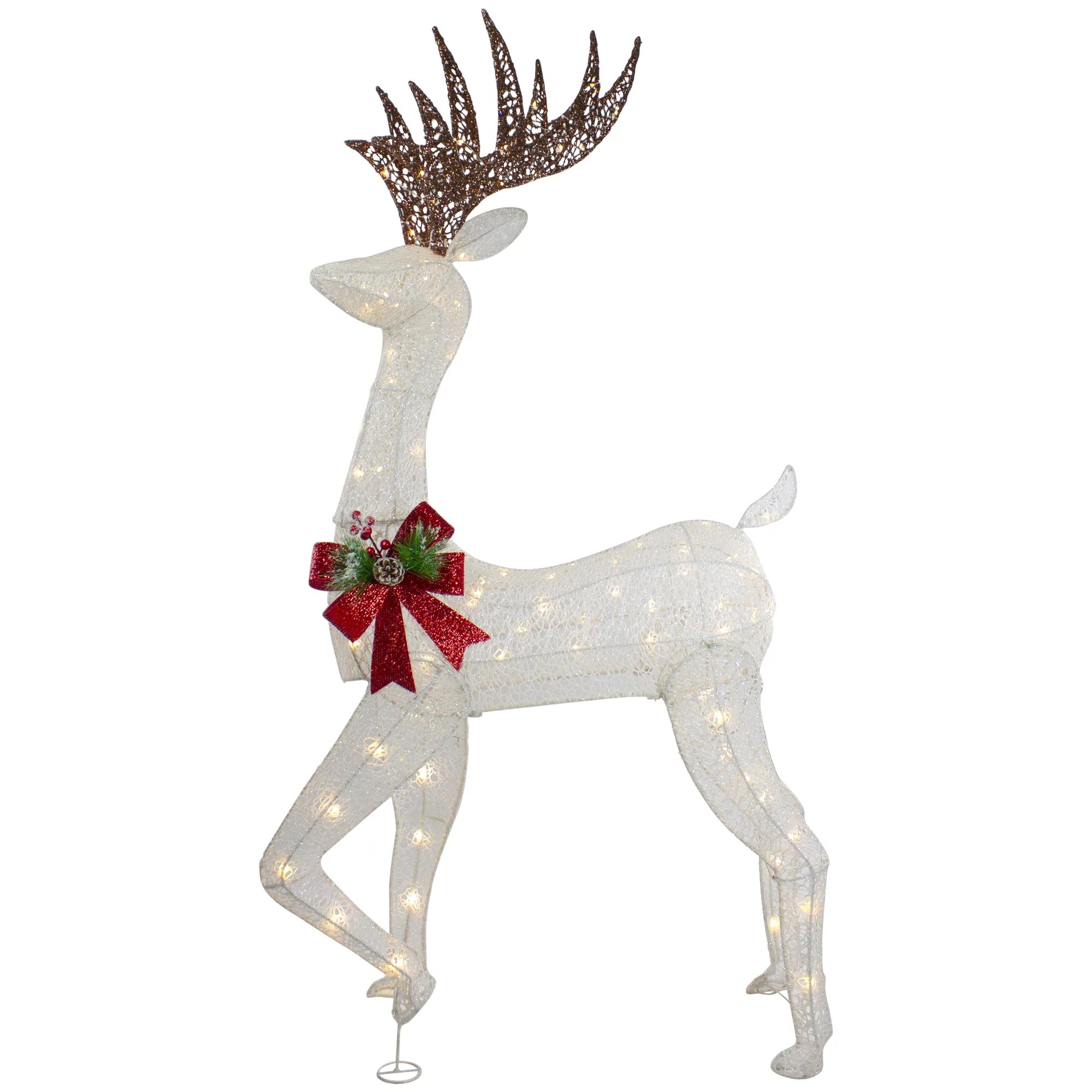 60" LED Lighted Glitter Reindeer with Red Bow Outdoor Christmas Decoration - Walmart.com | Walmart (US)