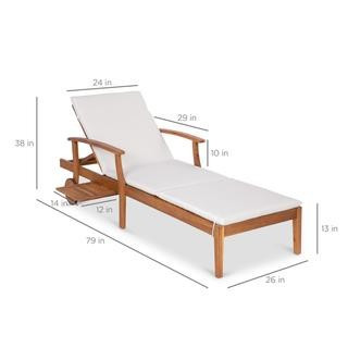 Adjustable Acacia Wood Chaise Lounge Chair w/ Side Table, Wheels - 79x30in | Best Choice Products 