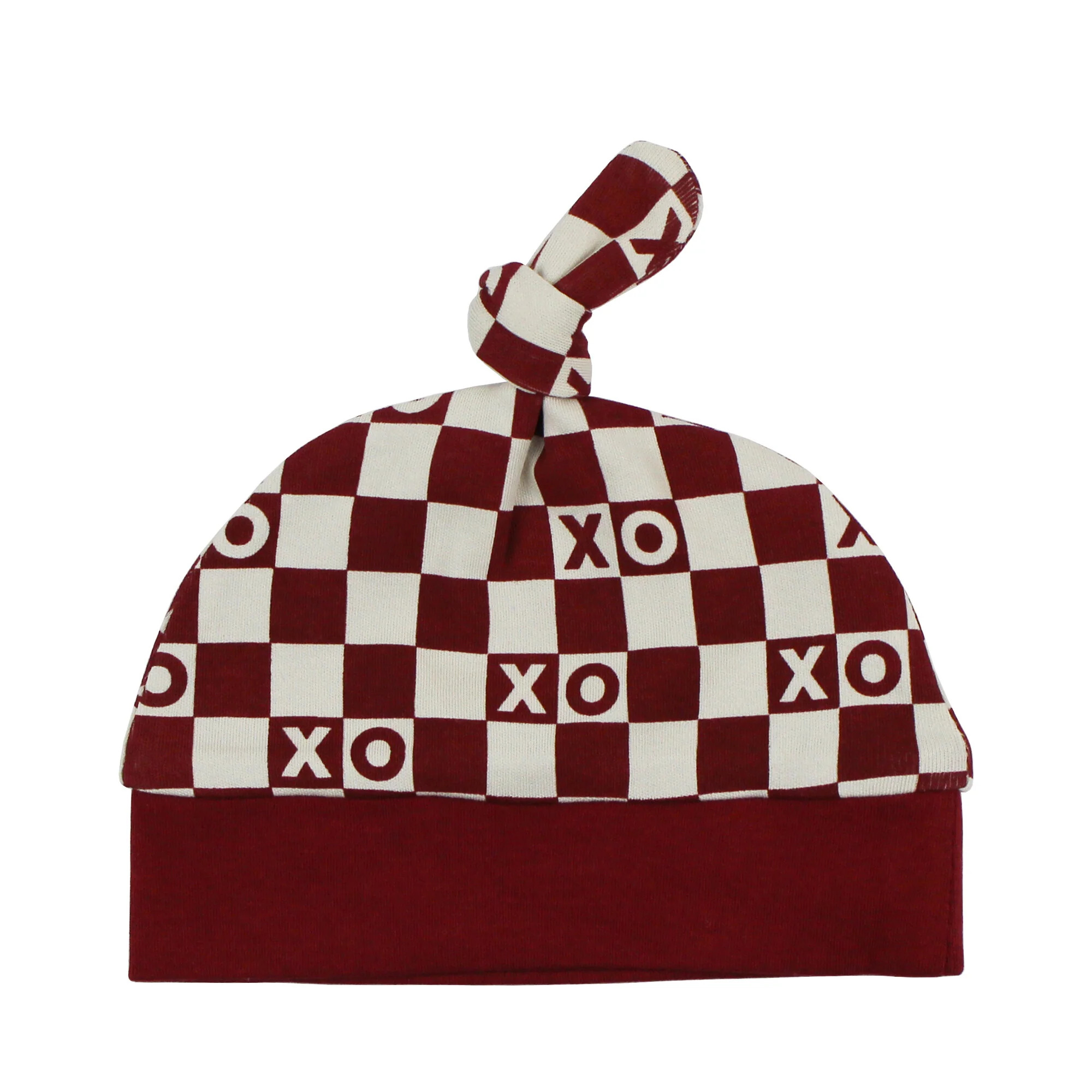 Organic Knotted Hat in Crimson XO Checker | L'ovedbaby
