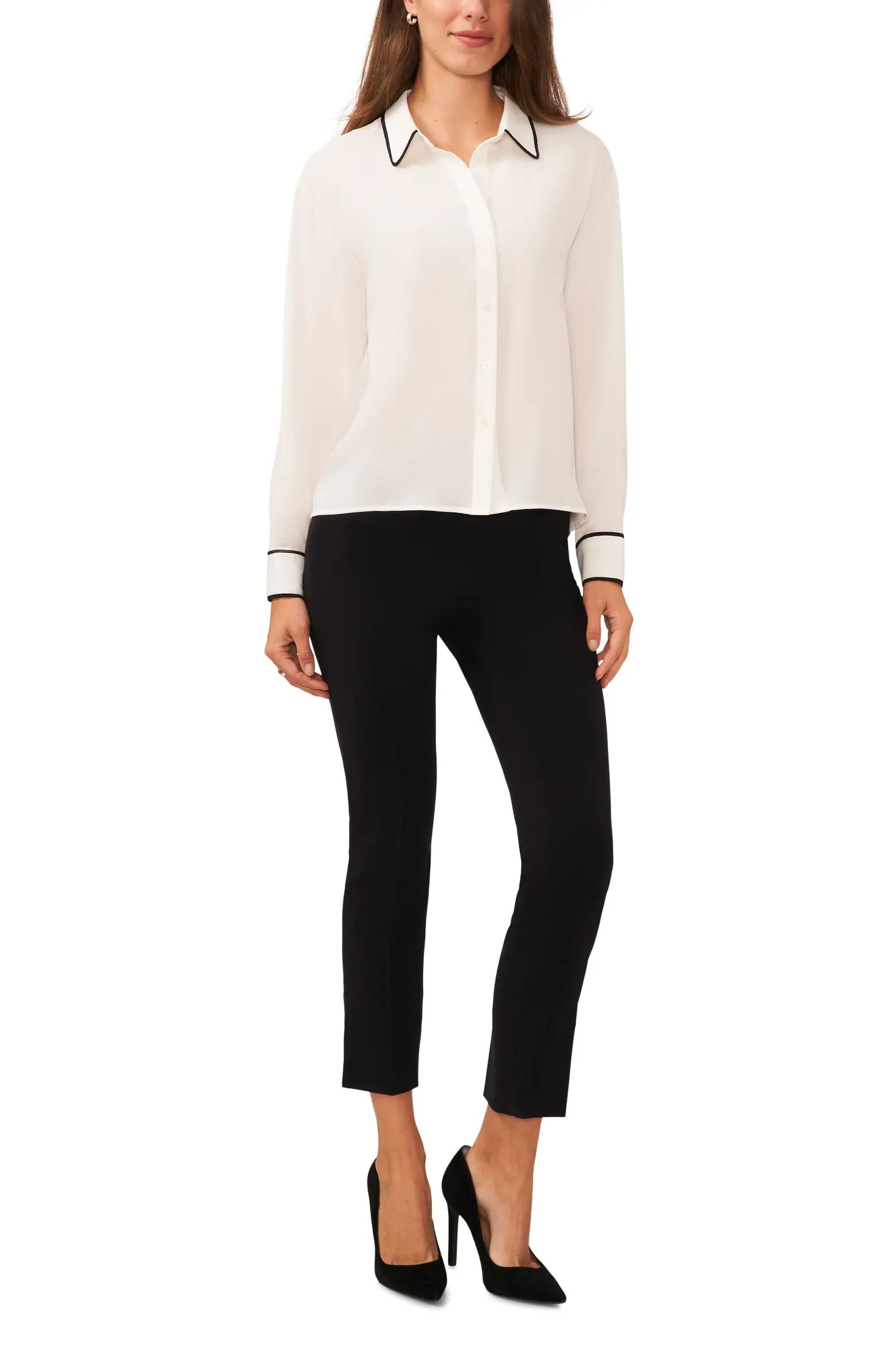 Split Back Contrast Piping Button-Up Top | Nordstrom