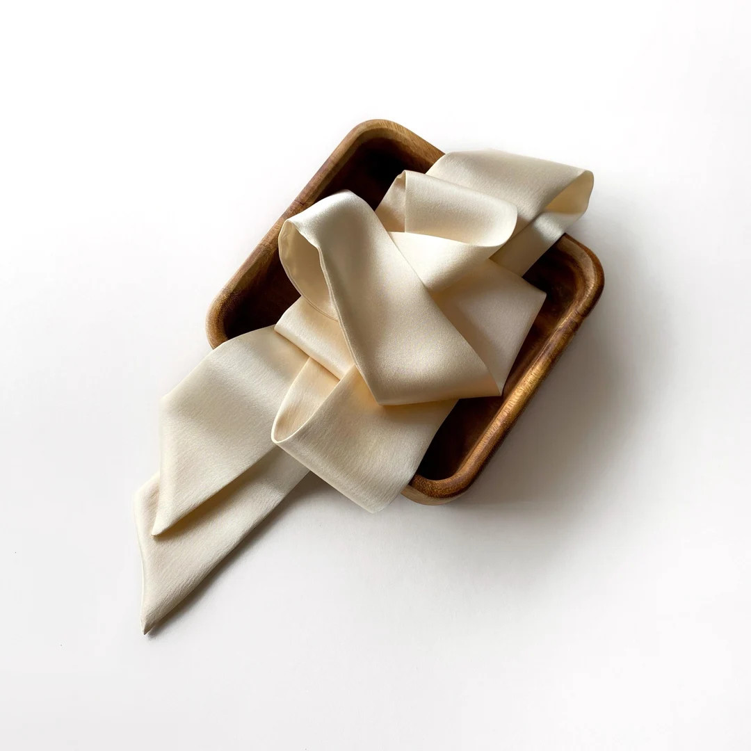 Handmade 1.5m Long Silk Skinny Scarf, Ponytail Scarf, Headscarf, Handbag Scarf, Cream White Silk ... | Etsy (US)