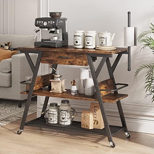 Bestier Coffee Bar Station, Kitchen Island Cart with Storage, Coffee Cart with Drawer, Paper Towe... | Amazon (US)