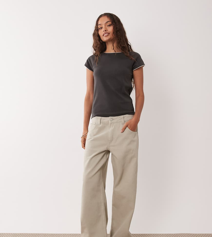 ASOS DESIGN Petite low rise baggy jean in neutral | ASOS (Global)