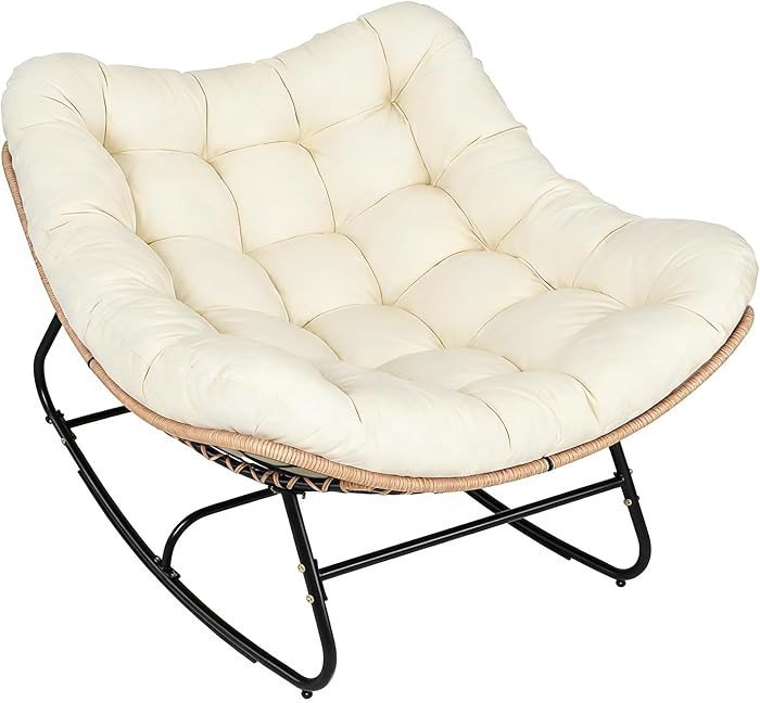 Incbruce Outdoor Papasan Rocking Chair with Thick Cushion, 450lbs Capacity, Rattan Egg Rocking Ch... | Amazon (US)