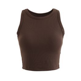 Solid Color Ribbed Tank Top in Brown | Chicwish