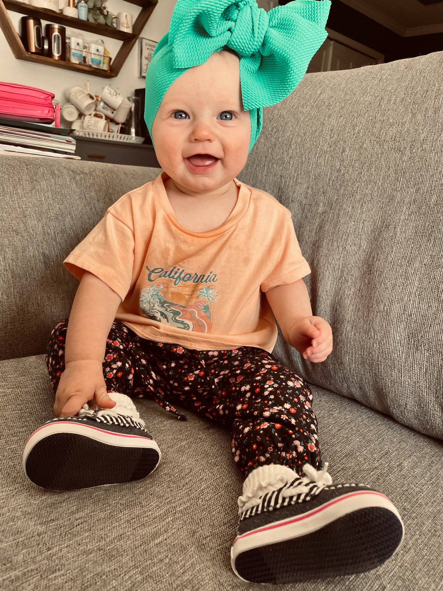 Babygirl outfit from Bailey’s Blossom! 
California tshirt, California tee, black joggers, comfy joggers, floral print, baby girl outfit, baby style, baby bows, baby hats 
SHIRT IS ON SALE!!

#LTKbump #LTKsalealert #LTKbaby