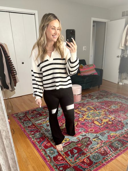 Casual outfit idea from amazon / yoga pants and striped sweater 

#LTKunder50 #LTKsalealert #LTKstyletip