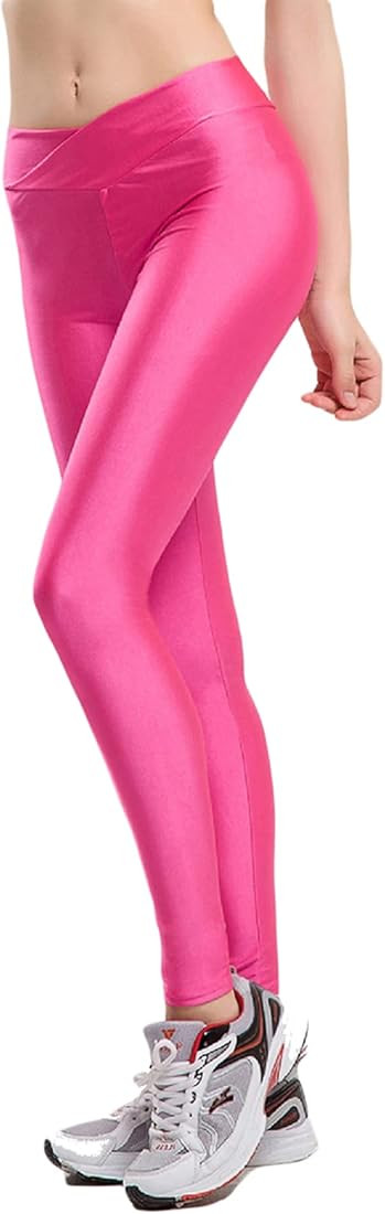 Romastory Women Fluorescent Colors Tights Stretched Shiny Sports Leggings High Waisted Yoga Pants | Amazon (US)