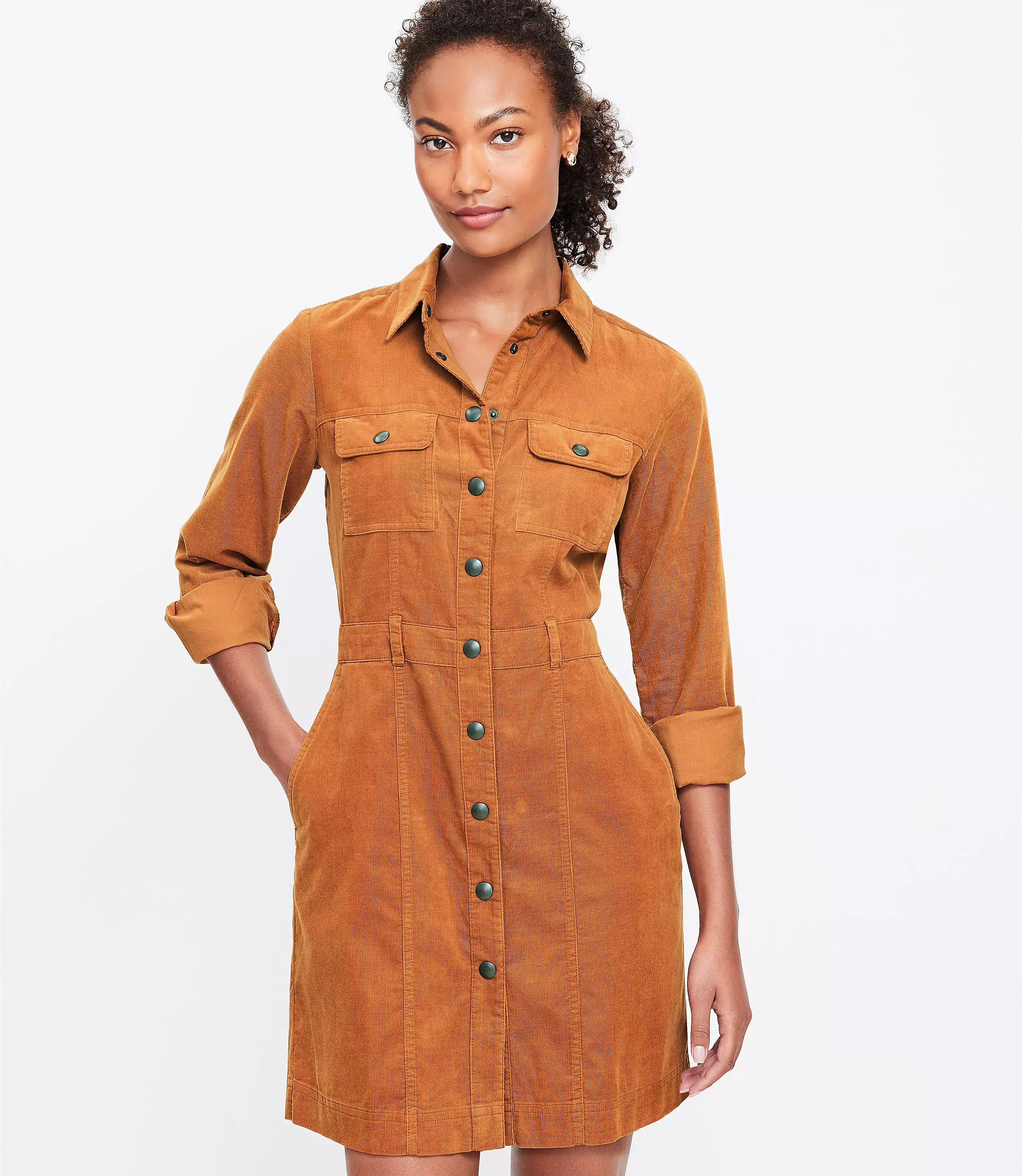 Corduroy Mini Pocket Shirtdress | LOFT