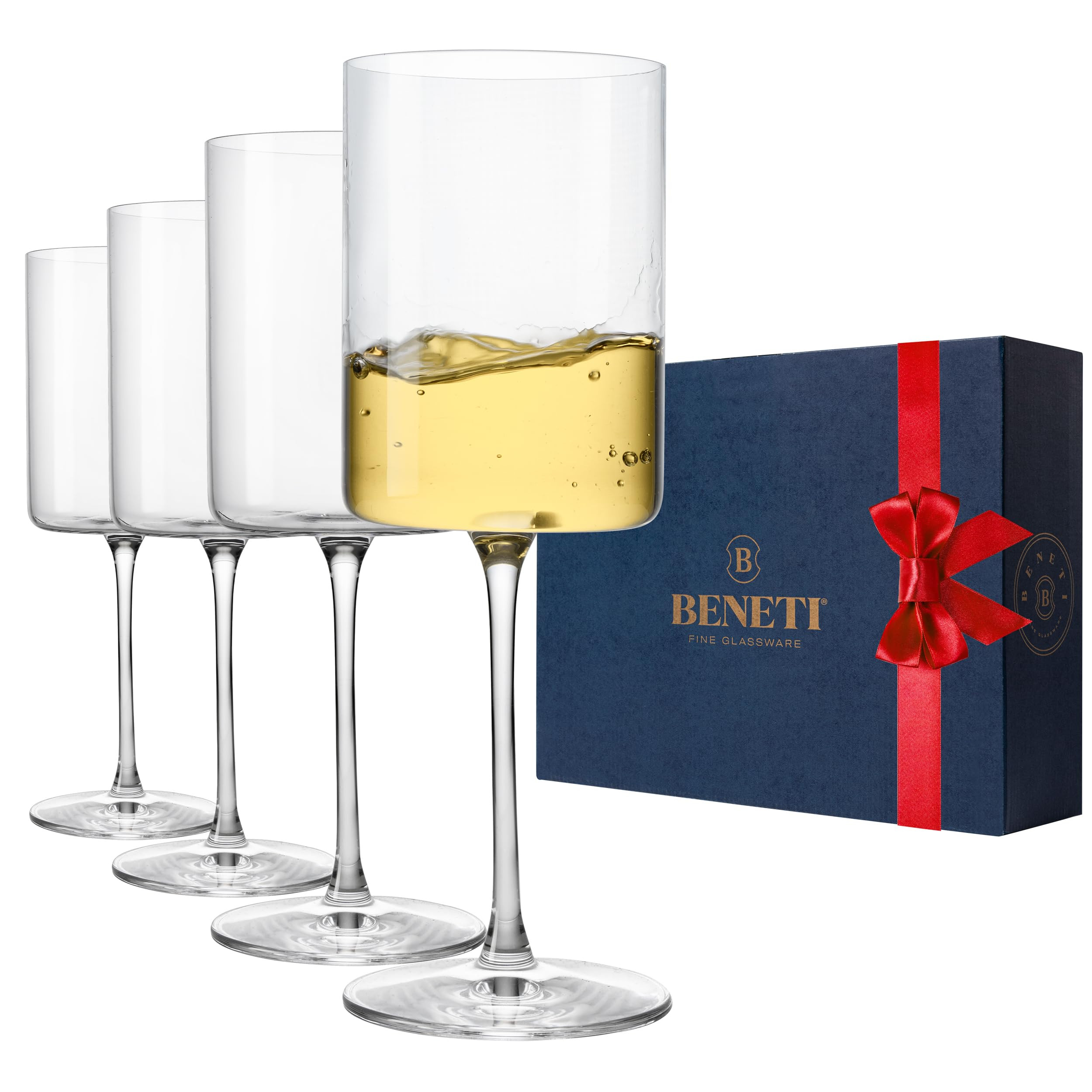BENETI Square Crystal Wine Glasses Set Of 4 - European-made Handblown 14 oz Gift Packed Glasses -... | Amazon (US)