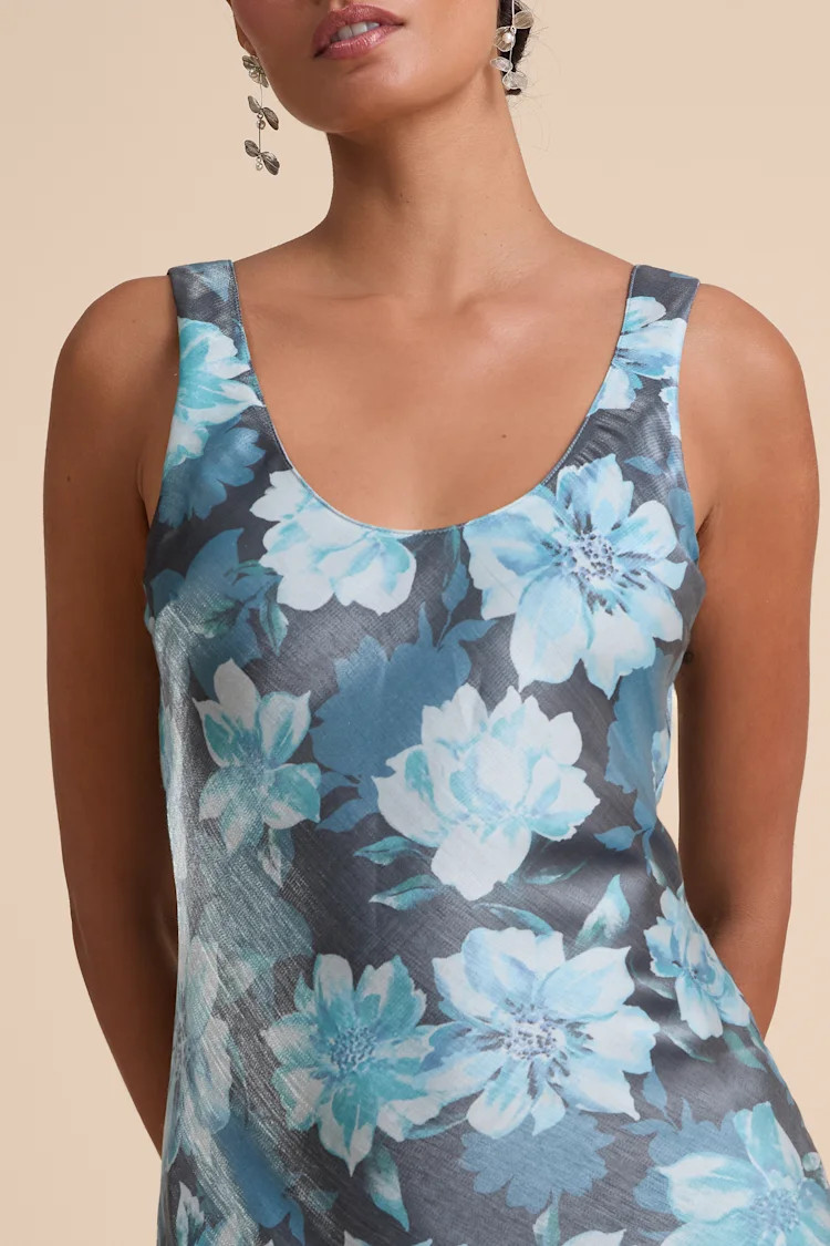 Romantic Whims Blue Floral Print Organza Sleeveless Slip Dress | Lulus
