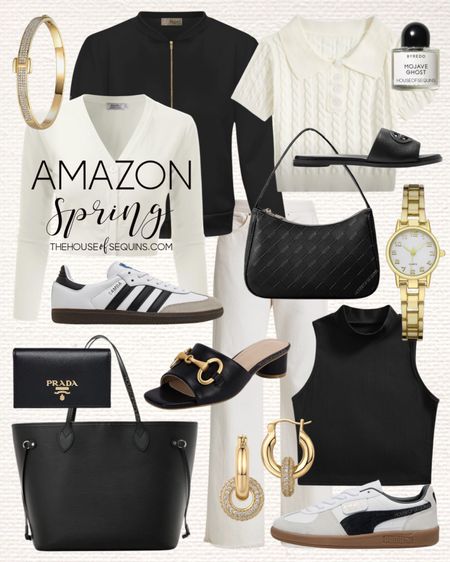 So these Amazon Spring outfit and workwear finds! Cropped cardigan, polo sweater, woven bag, bomber jacket,  Gucci sandal inspired look for less, Adidas sambas, Cole Haan slides sandals, ecru jeans, Puma Palermo sneakers, LV neverfull tote bag, and more! 

Follow my shop @thehouseofsequins on the @shop.LTK app to shop this post and get my exclusive app-only content!

#liketkit #LTKstyletip #LTKworkwear 
@shop.ltk
https://liketk.it/4w9YN

#LTKSeasonal