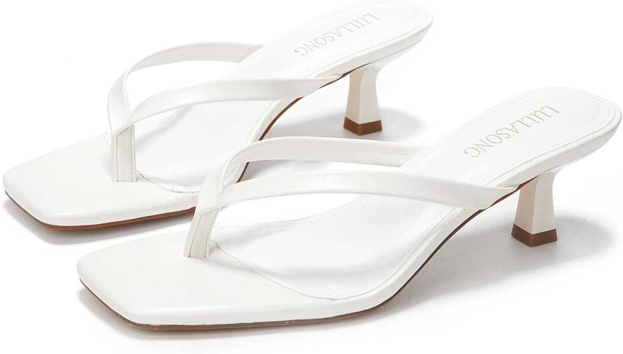 Women's Kitten Heels Sandals Square Open Toe Flip Flop Heels 1.8-2 Inch Heeled Sandals for Women | Amazon (US)