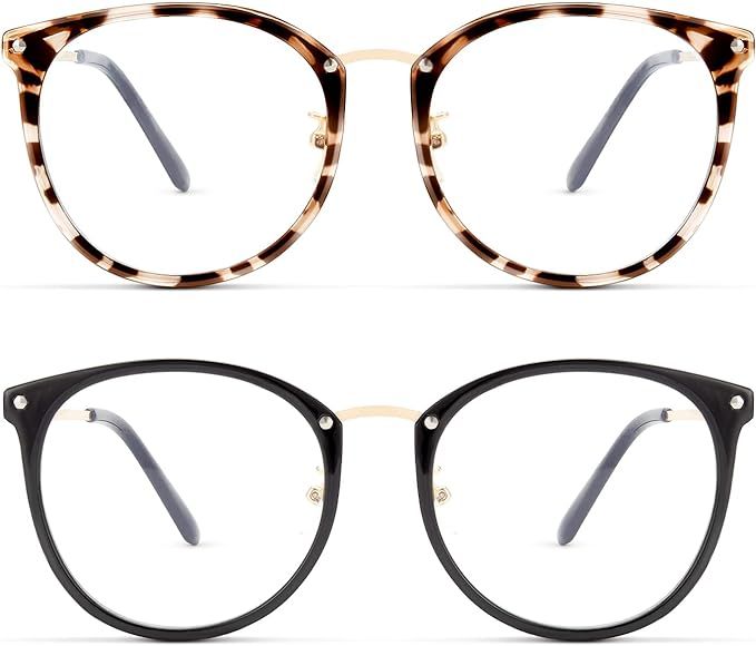 Rutony 2-Pack Blue Light Glasses - Womens Fake Glasses for Computer Bluelight Blocking - Retro Ro... | Amazon (US)