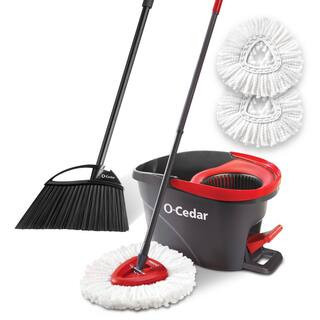 EasyWring Spin Mop and Bucket System 2 Extra Mop Head Replacements PowerCorner Outdoor Angle Broom | The Home Depot