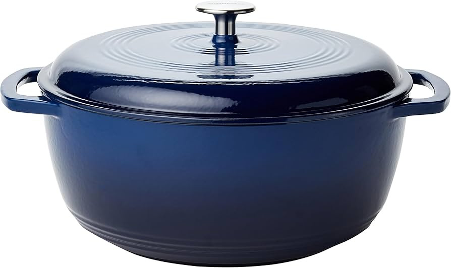 Amazon Basics Enameled Cast Iron Covered Round Dutch Oven, 7.3-Quart, Navy | Amazon (US)