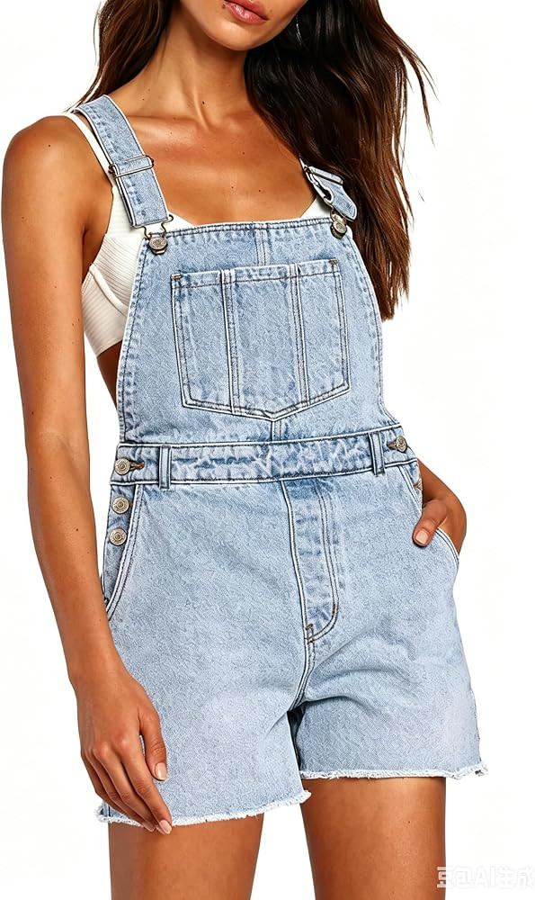 Pink Queen Women's Denim Shortalls Casual Adjustable Straps High Waist Bib Jeans Overalls Shorts ... | Amazon (US)