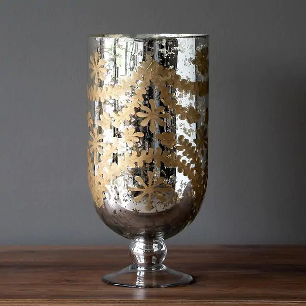 Patterned Mercury Glass Footed Hurricane | Antique Farm House
