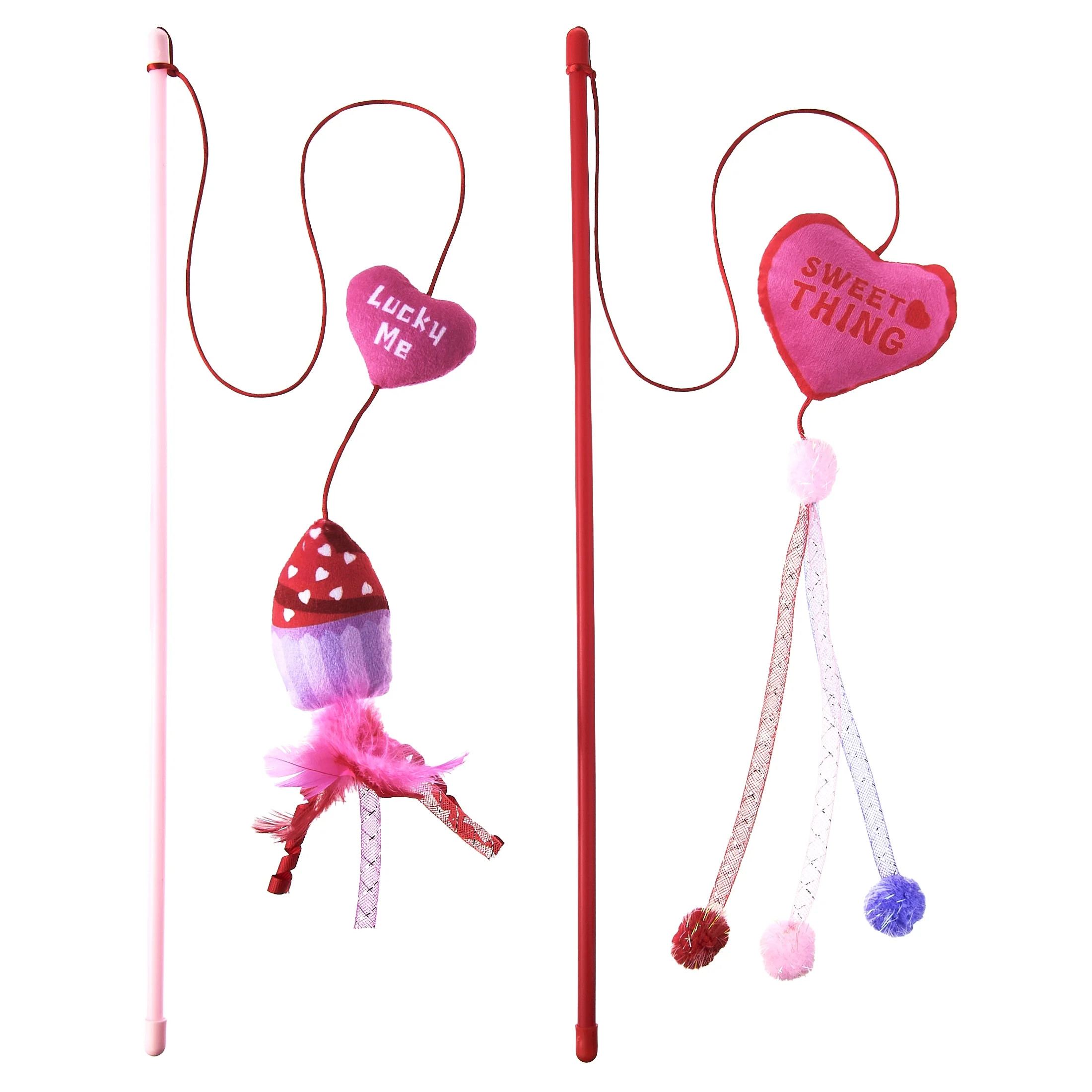 Vibrant Life Valentine's Day Heart Teaser Wands with Catnip Cat Toys, Multicolor, 18", 2 Count | Walmart (US)